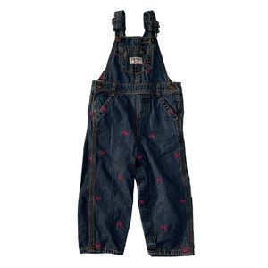 OSHKOSH B'GOSH DENIM OVERALLS WITH PINK EMBROIDERED BIRDS
